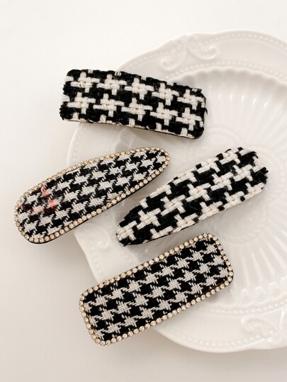 Set Of 4 Women's Multicolor Plaid Fabric Covered Metal Hair Clips, Suitable For Daily Use Street Claw Clips Hair Claws Hair Barrettes, School Stuff, New Years