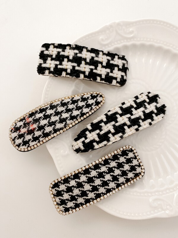 Set Of 4 Women's Multicolor Plaid Fabric Covered Metal Hair Clips, Suitable For Daily Use Street Claw Clips Hair Claws Hair Barrettes, School Stuff, New Years