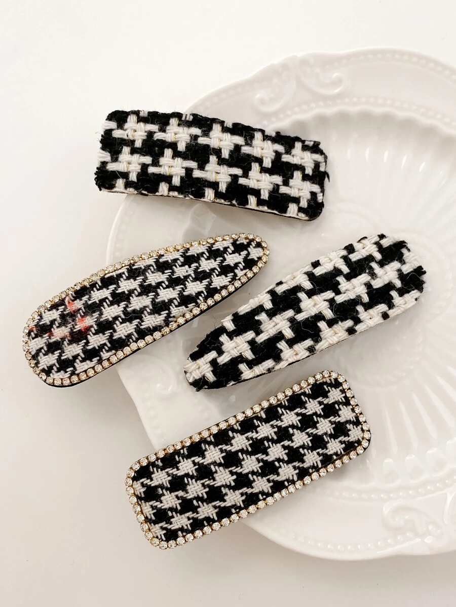 一套4个女士多色格子布包金属发夹，适合日常佩戴，街头风发夹，发爪，发卡，上学用品，新年礼物，发饰，头部饰品，女士发饰，发夹 - 彩色 - 查看 1