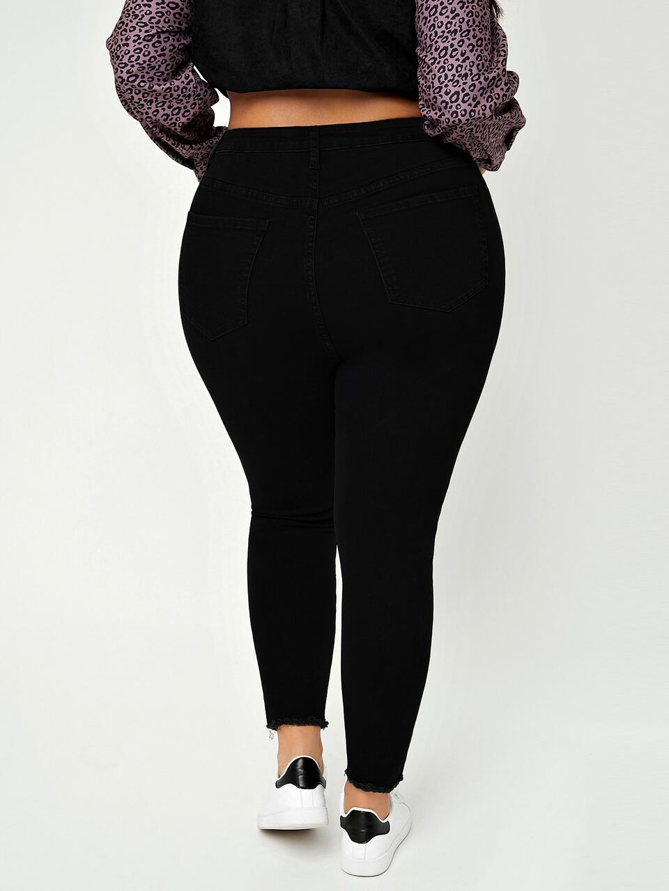 Plus High Waist Ripped Raw Cut Skinny Jeans