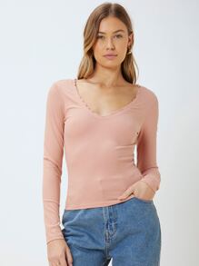 SHEIN Slim T-Shirt Made Of Lenzing™ Ecovero™ Branded Viscose Fibers - Coral Pink - View 1