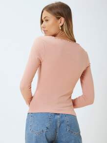 SHEIN Slim T-Shirt Made Of Lenzing™ Ecovero™ Branded Viscose Fibers - Coral Pink - View 2