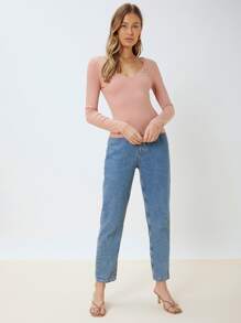 SHEIN Slim T-Shirt Made Of Lenzing™ Ecovero™ Branded Viscose Fibers - Coral Pink - View 6