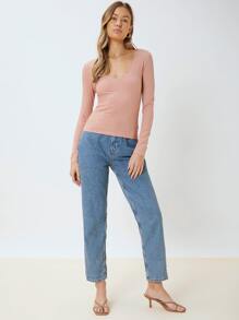 SHEIN Slim T-Shirt Made Of Lenzing™ Ecovero™ Branded Viscose Fibers - Coral Pink - View 7