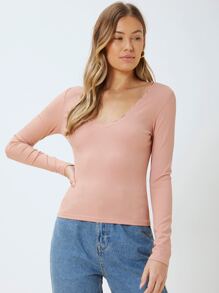 SHEIN Slim T-Shirt Made Of Lenzing™ Ecovero™ Branded Viscose Fibers - Coral Pink - View 8