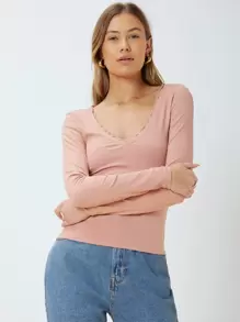 SHEIN Slim T-Shirt Made Of Lenzing™ Ecovero™ Branded Viscose Fibers - Coral Pink - View 10