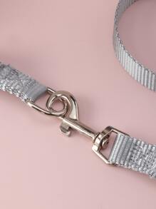 1入組格紋狗狗背心背帶附帶皮帶 - 灰色 - 查看 3