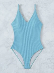 Cross Back One-Piece Swimsuit, For Summer Beach Vacation - Mint Blue - View 7