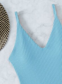 Cross Back One-Piece Swimsuit, For Summer Beach Vacation - Mint Blue - View 6