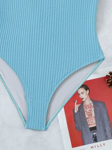 Cross Back One-Piece Swimsuit, For Summer Beach Vacation - Mint Blue - View 5
