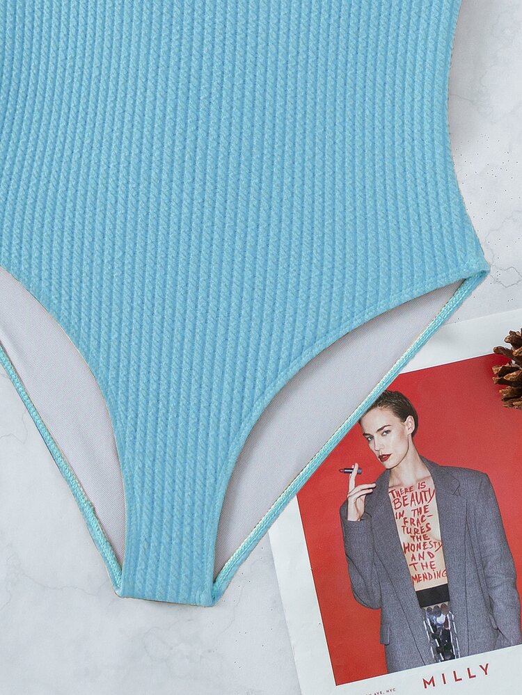 Cross Back One-Piece Swimsuit, For Summer Beach Vacation - Mint Blue - View 5
