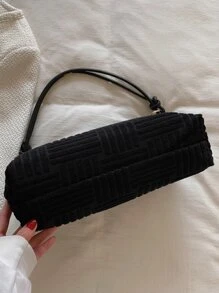 时尚休闲纯色肩背包，双手柄压纹 - 黑色 - 查看 4