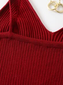 INAWLY Solid Crop Knit Cami Top - Burgundy - View 3
