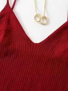 INAWLY Solid Crop Knit Cami Top - Burgundy - View 4