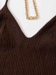 INAWLY Solid Crop Knit Cami Top - Chocolate Brown - View 3