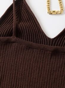 INAWLY Solid Crop Knit Cami Top - Chocolate Brown - View 4