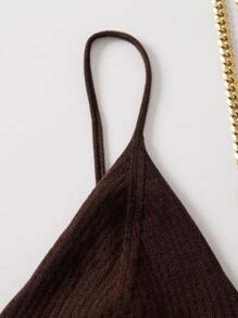 INAWLY Solid Crop Knit Cami Top - Chocolate Brown - View 5