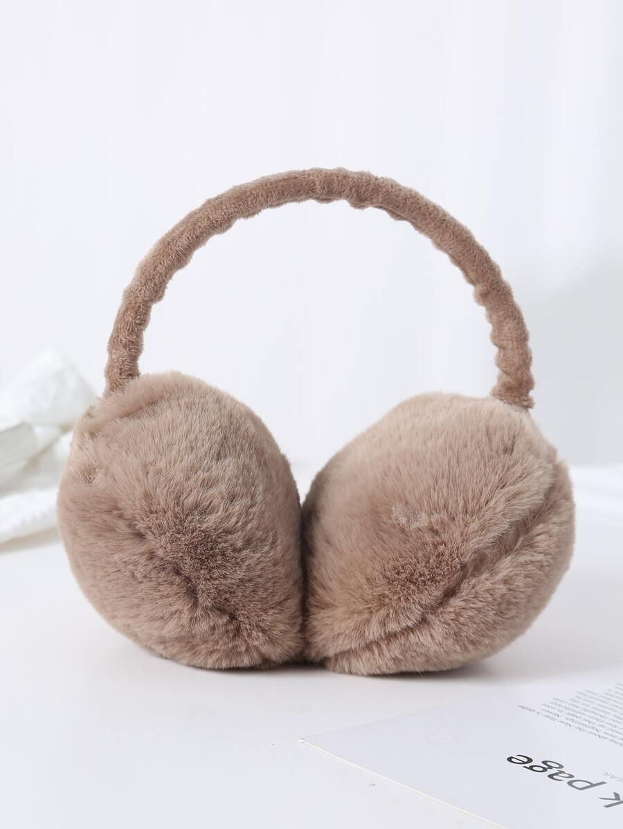1PC Unisex Solid Color Earmuffs - Soft Plush Ear Warmer, Foldable Ear Muffs, Comfortable Coldproof Earmuffs for Winter Outdoor - Brown - View 1