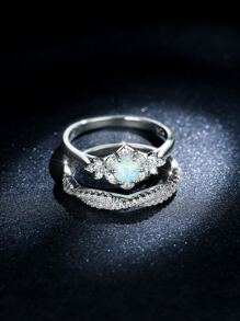 2入組時尚蛋白石甜美風花朵形狀環 - 彩色 - 查看 1