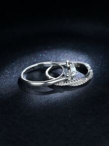 2入組時尚蛋白石甜美風花朵形狀環 - 彩色 - 查看 2