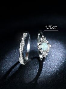 2入組時尚蛋白石甜美風花朵形狀環 - 彩色 - 查看 3