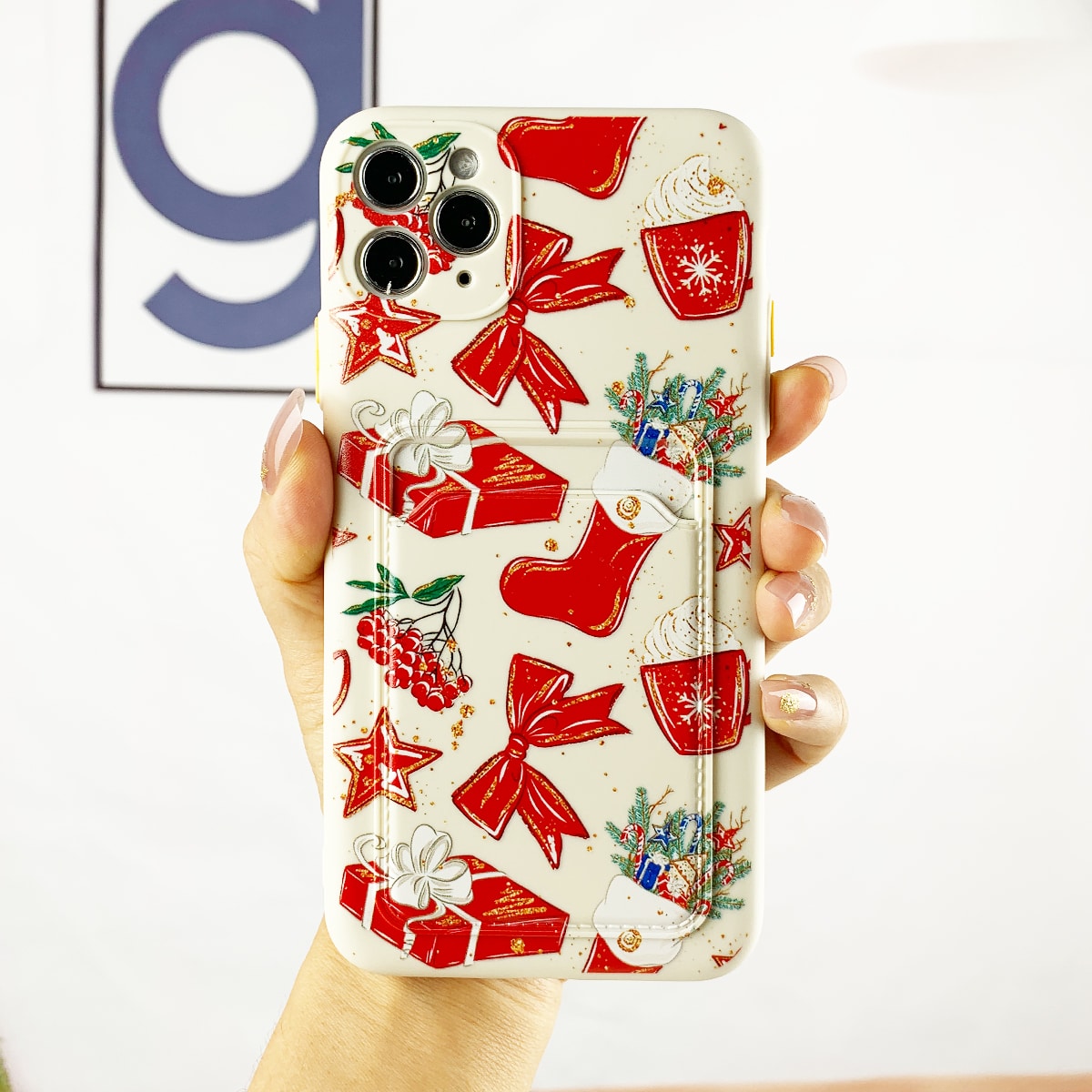 Чехол для телефона рождественский с мультипликационным узором с слотом для карт