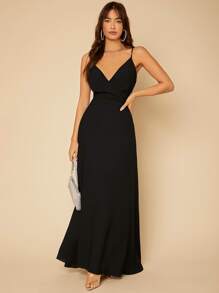 SHEIN Tall Solid Wrap Detail Cami Dress - Black - View 3