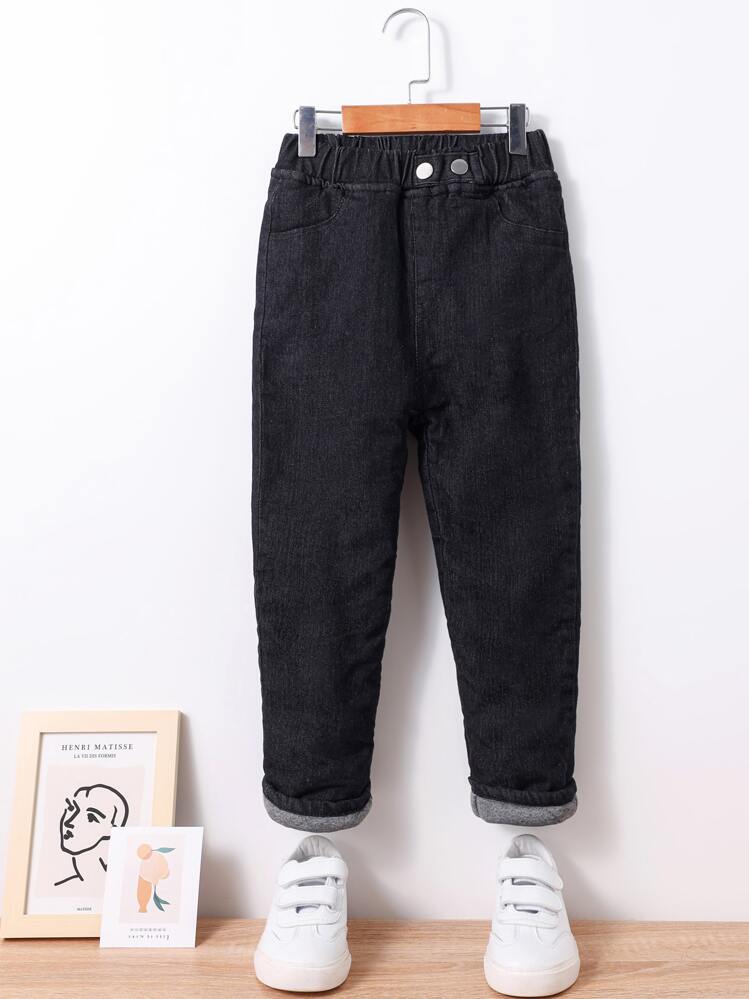 Niños Jeans de cintura elástica unicolor - Negro - Añade 1