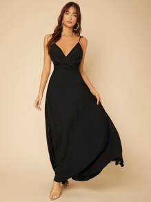 SHEIN Tall Solid Wrap Detail Cami Dress - Black - View 4