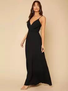 SHEIN Tall Solid Wrap Detail Cami Dress - Black - View 5