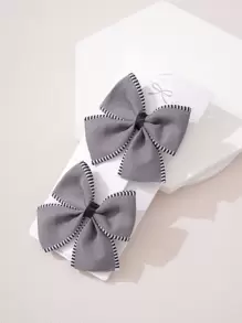 2个少女蝴蝶结发夹 - 淺灰色 - 查看 1
