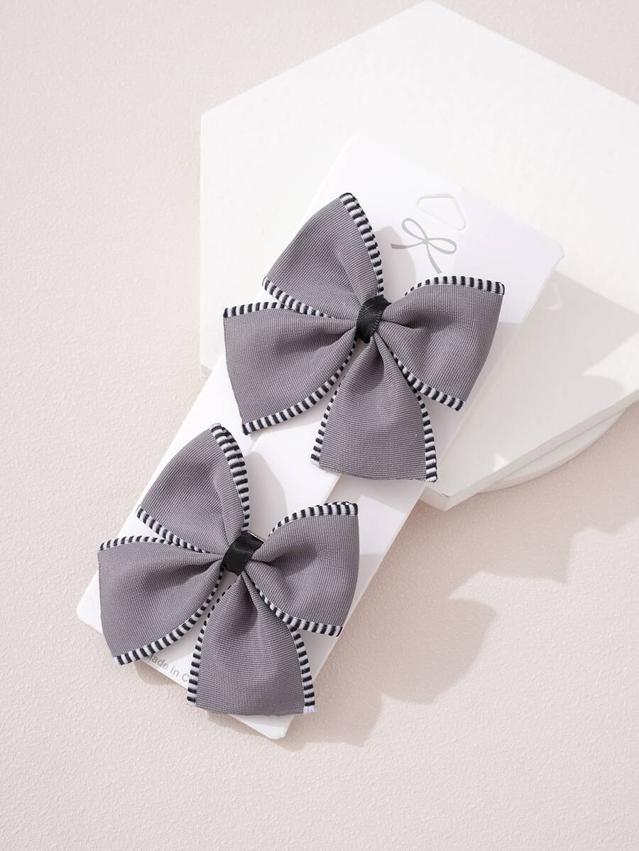 2个少女蝴蝶结发夹 - 淺灰色 - 查看 1