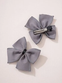 2个少女蝴蝶结发夹 - 淺灰色 - 查看 4