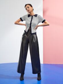 Emma Odda Striped Button Front Collared Top - Blue and White - View 5
