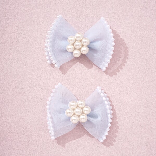 

2pcs Toddler Girls Faux Pearl Bow Hair Clip, Baby blue