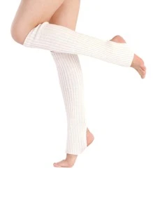 ROMWE Kawaii 素色針織保暖腿套 - 白色 - 查看 2