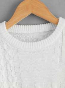 Toddler Girl Cable Knit Asymmetrical Hem Drop Shoulder Jumper - White - View 4