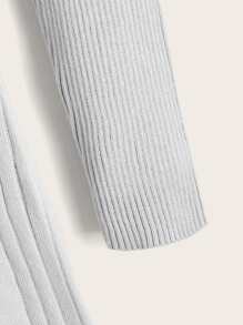 女孩交疊領素色毛衣裙 - 淺灰色 - 查看 3