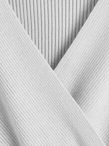 女孩交疊領素色毛衣裙 - 淺灰色 - 查看 4