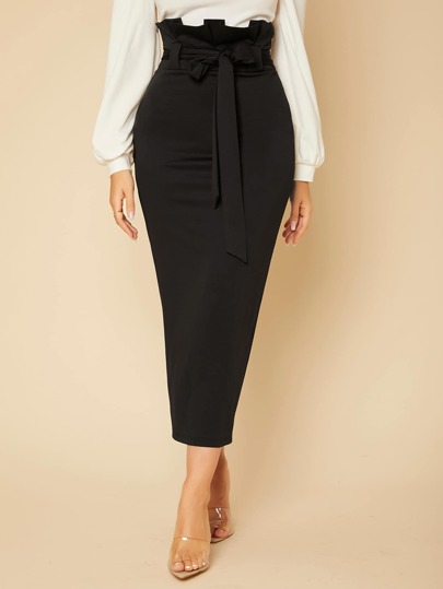 SHEIN Tall Paperbag Waist Self Belted Skirt, Tall Women