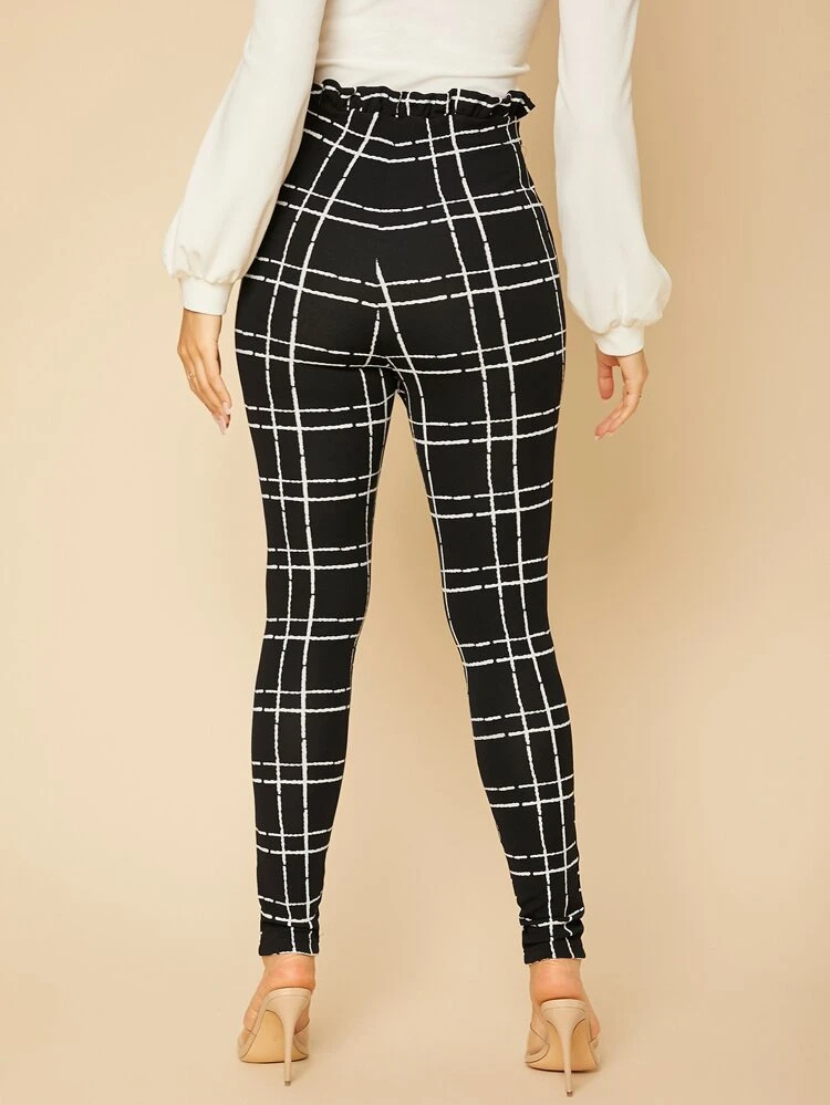 Plaid Paper Bag Waist Skinny Pants
