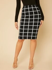 SHEIN Tall Plaid Bodycon Skirt - Black and White - View 4