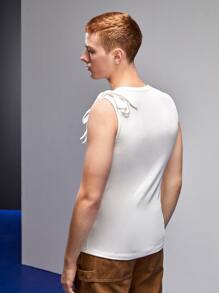 8IGB 男士花卉刺繡紐扣半開襟背心 - 白色 - 查看 2