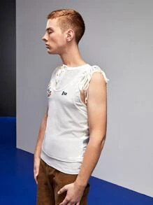 8IGB 男士花卉刺繡紐扣半開襟背心 - 白色 - 查看 7