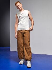 8IGB 男士花卉刺繡紐扣半開襟背心 - 白色 - 查看 8