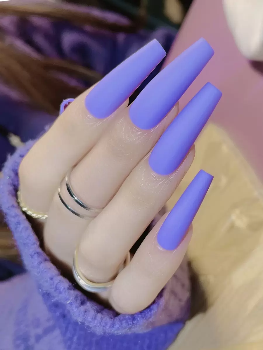 素色假指甲套裝 - 淺灰紫 - 查看 1