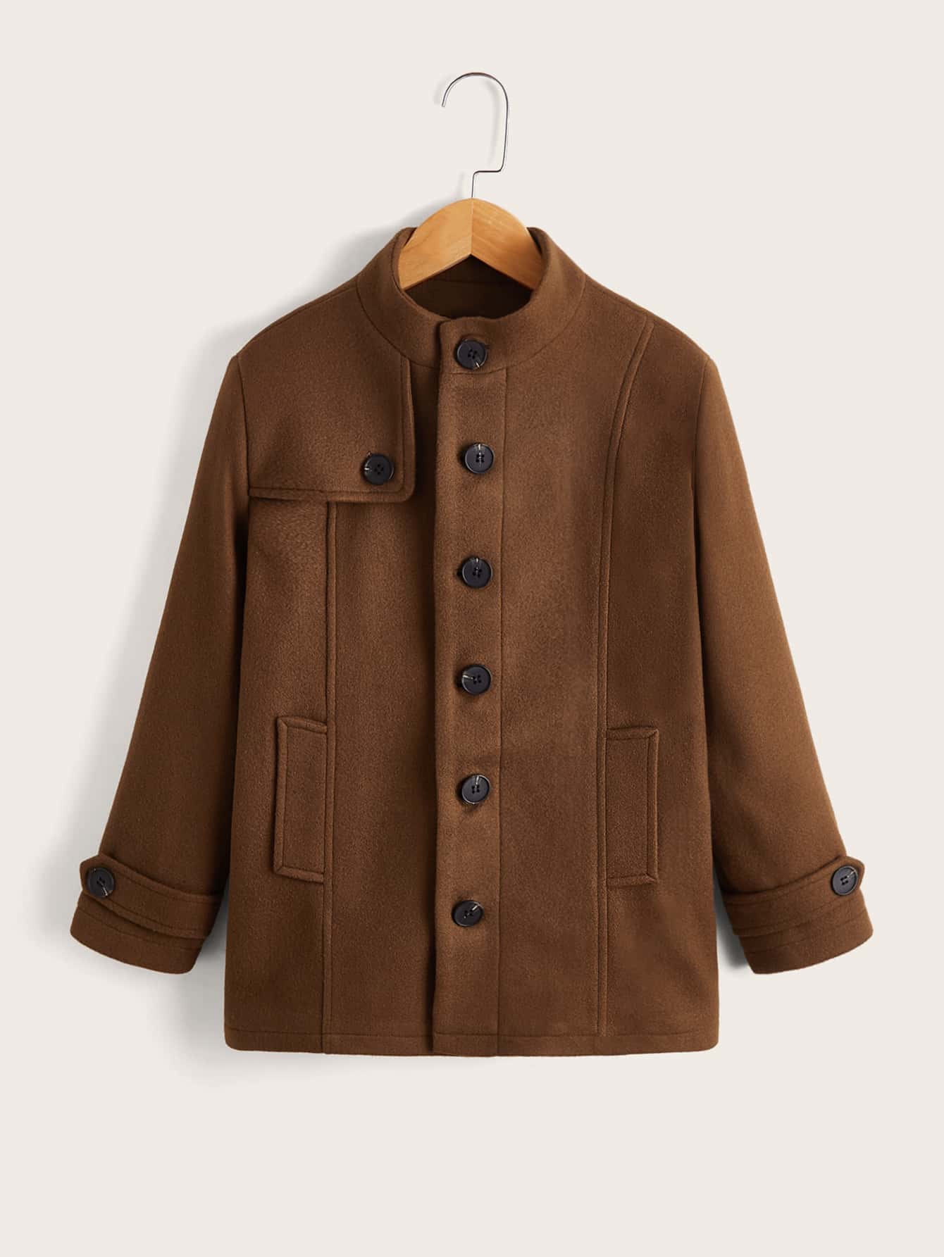 SHEIN Boys Flap Detail Button Through Coat - Brown - View 1