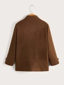 SHEIN Boys Flap Detail Button Through Coat - Brown - View 2