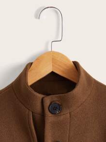 SHEIN Boys Flap Detail Button Through Coat - Brown - View 4
