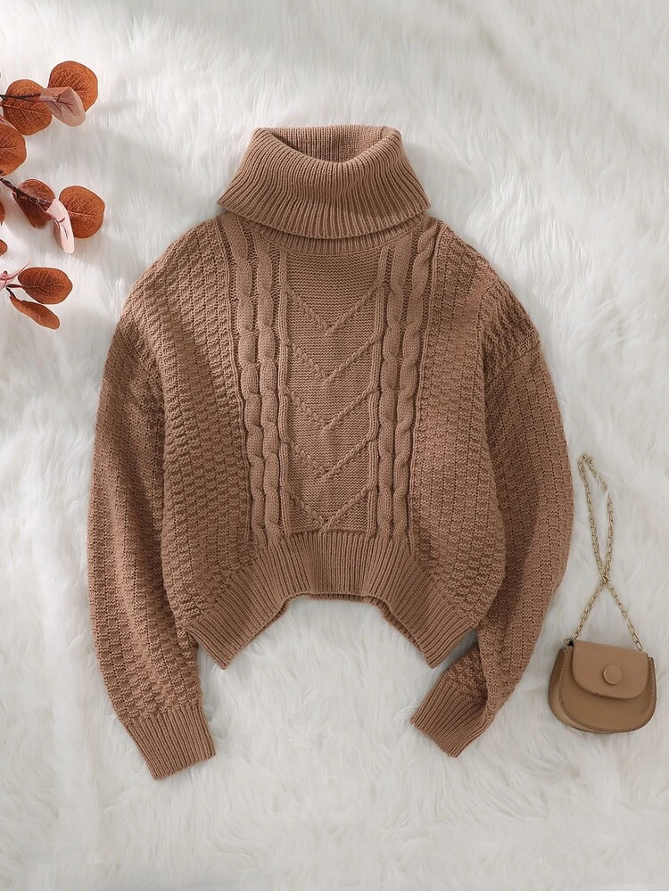 Tween Girl Cable Knit Turtleneck Sweater